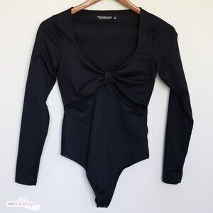 Black Long Sleeve Plunge Twist Bodysuit